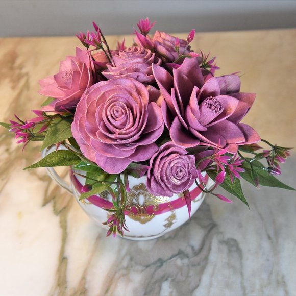 Elegant Mikado vintage sugar bowl - bursting with rose gold Sola wood flowers - Picture 2 of 12